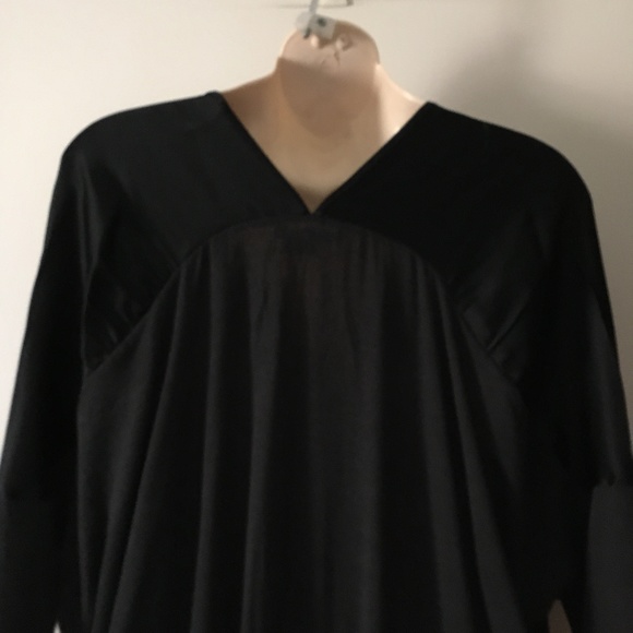 VINCE Black Silk + Lightweight Knit Contrast Panel V Neck Tunic L - Picture 3 of 6